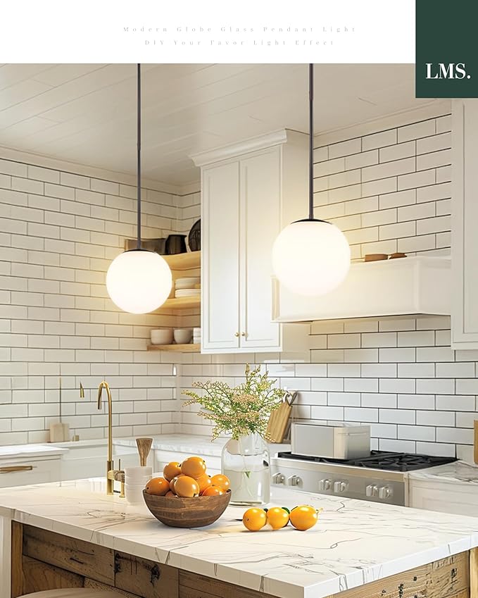 LMS 10 Inch Globe Pendant Lights, Matte Black Mid Century Kitchen Island Light - Image 6