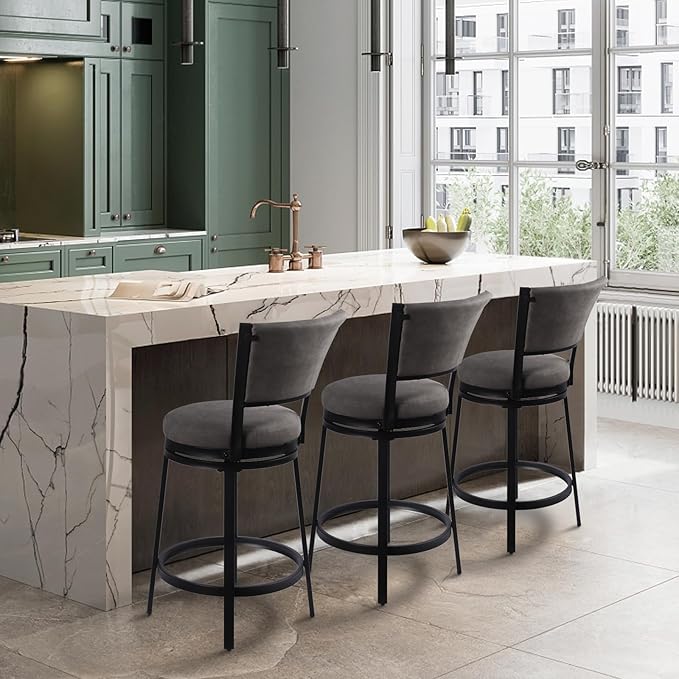 Bar Stools, Modern Counter Height Barstools Set of 2, Upholstered Metal Bar - Image 8