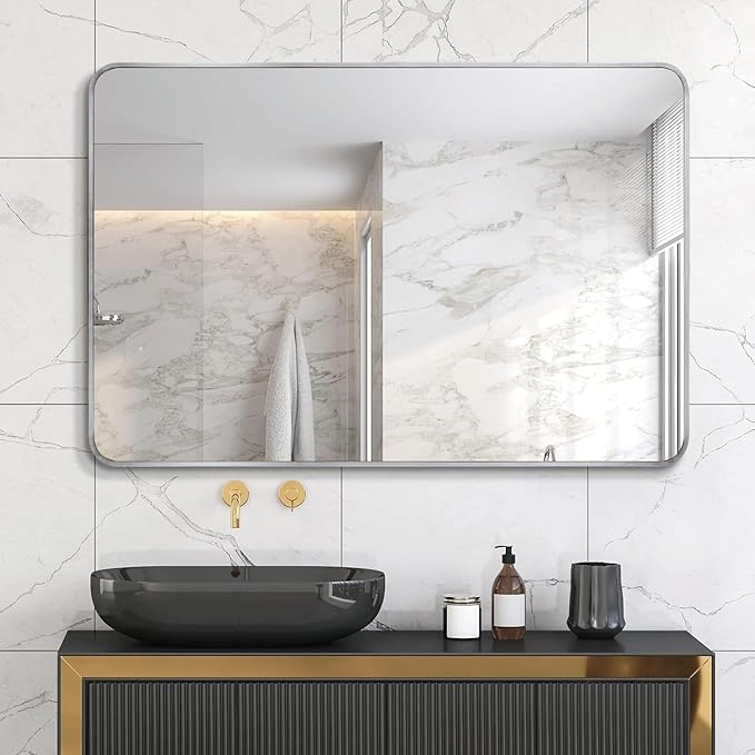 Bathroom Mirror 30x40 inch, Modern Round Corner Bathroom Vanity Mirror by VooBang