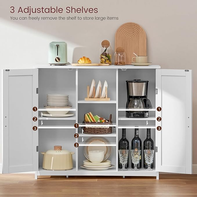 Iwell Storage Cabinet with 2 Doors and 4 Storage Shelves, Credenza Buffet - Image 4
