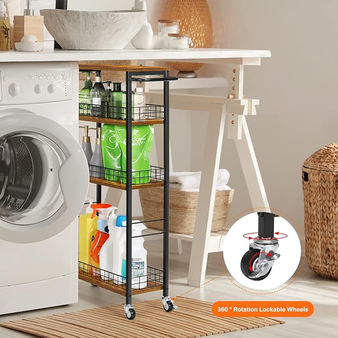YBING Slim Storage Cart 4 Tier Narrow Kitchen Rolling Cart - Image 4