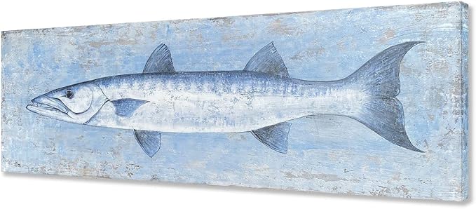 Yihui Arts Blue and White Fish Canvas Wall Art – Coastal Paintings by YihuiArts