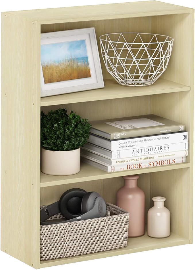 Furinno Pasir 3-Tier Open Shelf Bookcase, Steam Beech by Furinno-FitsYourSpaceFitsYourBudget