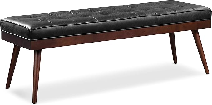 POLY & BARK Napa Luca Leather Bench, Onyx Black by POLYBARK