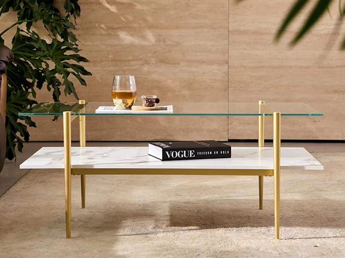 Shrine Rectangle Coffee Table, Mid-Century Modern Design, 2-Tier Structure - Image 5