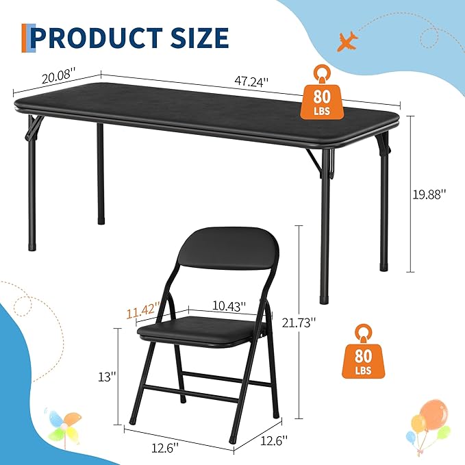 GarveeHome 5-Piece Kids Folding Table and Chairs Set, Toddlers Children's - Image 3