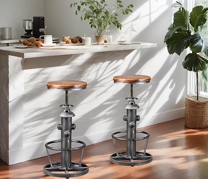 Swivel Bar Stool Industrial Coffee Kitchen Dining Chair Fire Hydrant Design - Image 6