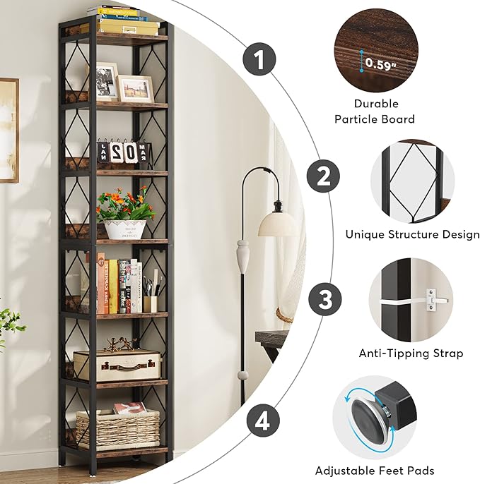 Tribesigns 78.7 Inch Extra Tall Narrow Bookshelf, 7-Tier Skinny Bookcase - Image 7