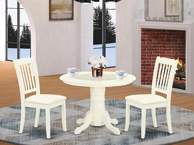 East West Furniture SHDA3-WHI-C 3 Piece Dining Room Table Set Contains a Round - Image 6
