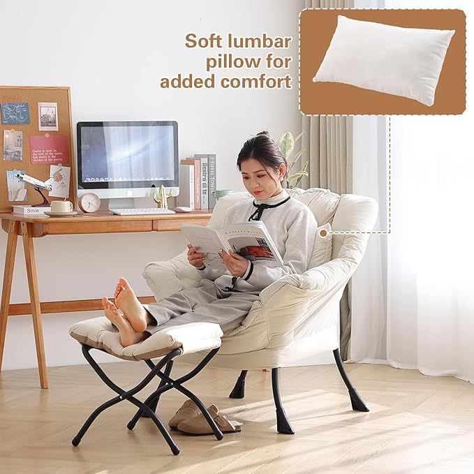 Lazy Chair with Ottoman, Modern Accent Chair with Lumbar Pillow, Comfy Chairs - Image 6