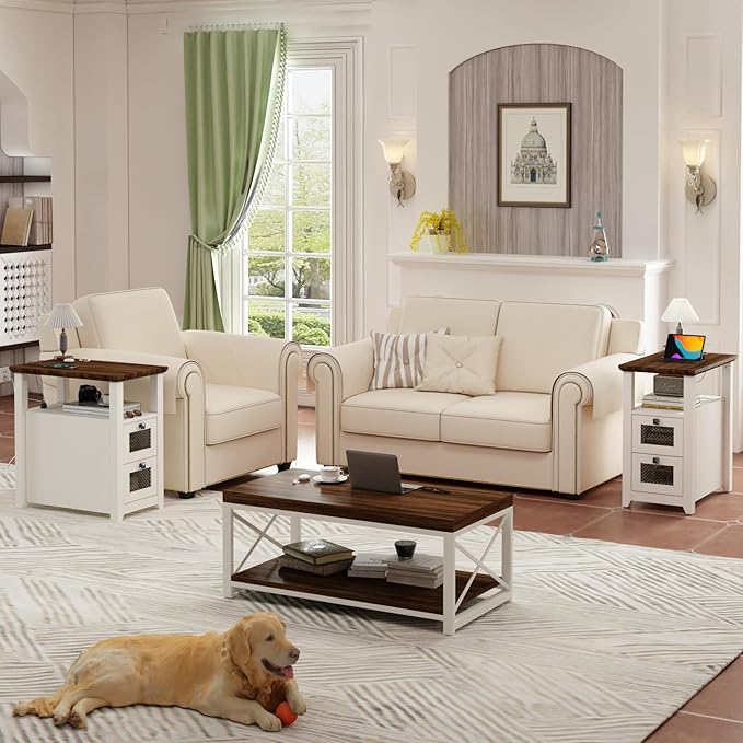 Farmhouse XXL End Table with Charging Station, Narrow Side Table with USB Ports - Image 4