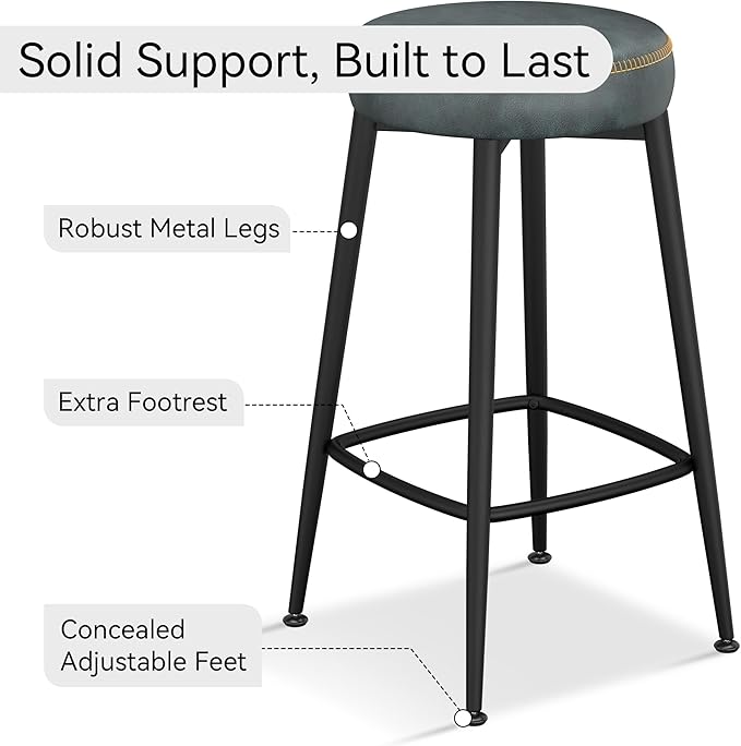 Counter Height Bar Stools, Upholstered Faux Leather Kitchen Counter Stools - Image 4