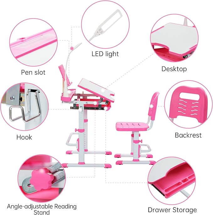 Real Relax Kids Desk and Chair Set, Children's Multifunctional School Tables - Image 6