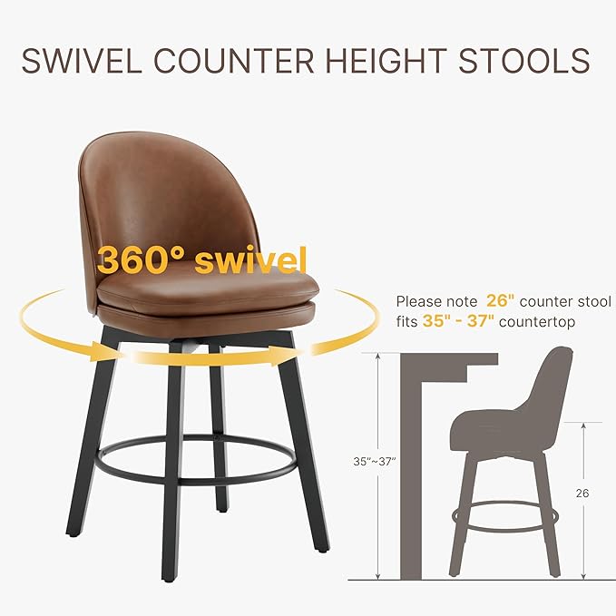 Counter Height Barstools 26 inch Upholstered Swivel Bar Stools - Image 5