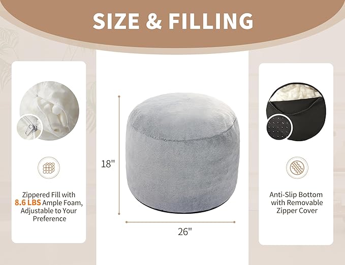 Boho Ottoman Living Room Furniture 26"x18" Large Round Ottomans Pouf Couch Foot - Image 2
