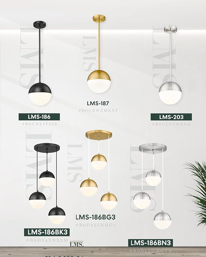 LMS Modern Pendant Lighting Gold Globe Pendant Light Fixture, Mid Century - Image 8