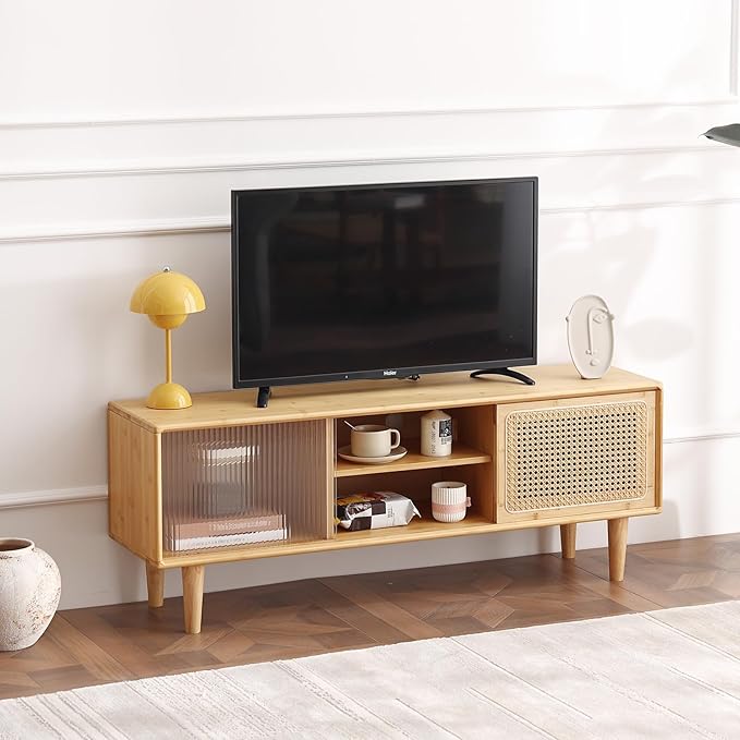 Welnow Rattan TV Stand for Up to 55 Inch, Mid Century Modern Bamboo by LifeGetsBetterWithWelnow