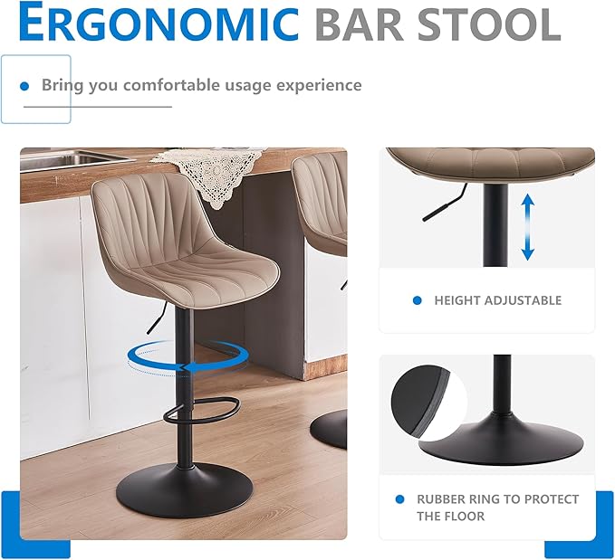 YOUNIKE Bar Stools Set of 2 for Kitchen Island, Khaki Swivel Tall Barstools - Image 6