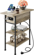 WLIVE End Table with Charging Station, Flip Top Side Table with Storage Shelf by WLIVE