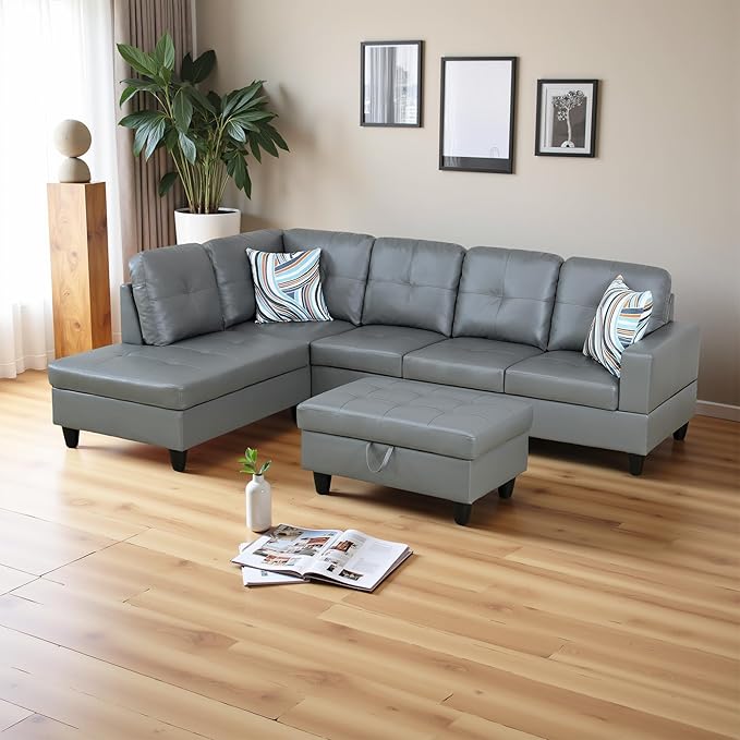 Osparple L Shaped Couch PU Leather Sectional Couches - Image 3