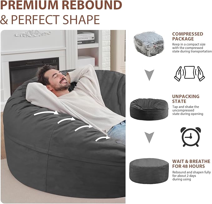 6FT Bean Bag Chair, Large Bean Bag Chairs - Image 6