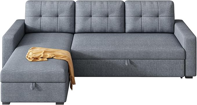 Ball & Cast L-Shape Reversible Sectional Sleeper Sofa Bed, Linen Upholstered 4 - Image 8