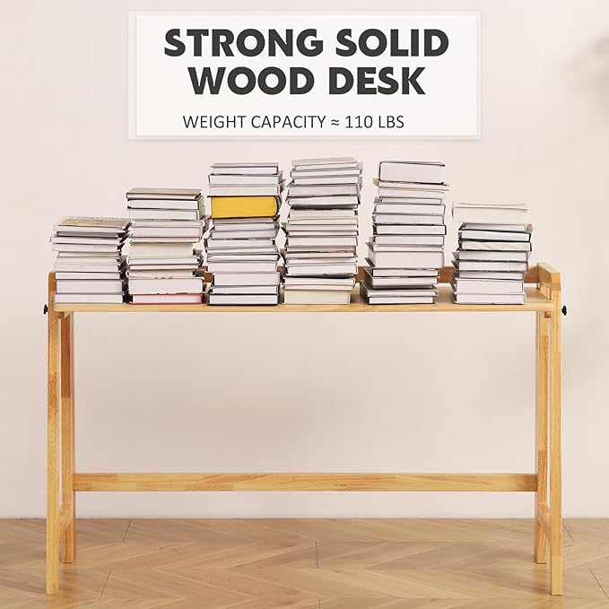 Solid Wood Folding Desk Mid Century Modern Table, Simple Study Makeup - Image 9