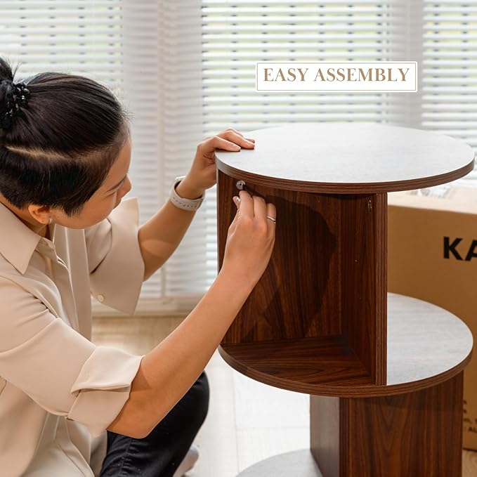 KAYMILY Living Room Side Table, Office Round Bookshelf End Table, Bedroom Mid - Image 7