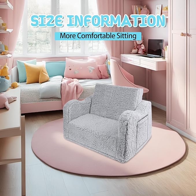 Kids Couch for Toddlers, 2-in-1 Kids Sofa Chair, Comfy Soft Foldable Toddler - Image 7
