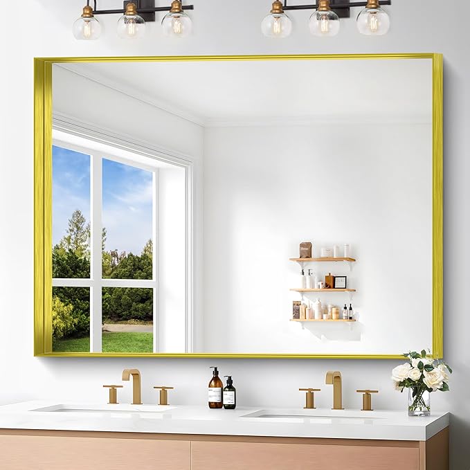 Gold Bathroom Mirror, 36x48 Inch Rectangular Framed Mirror, Large Wall Mounted by Unknown