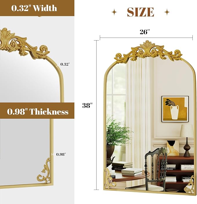 26x38 inch Vintage Arched Bathroom Mirror - Image 4