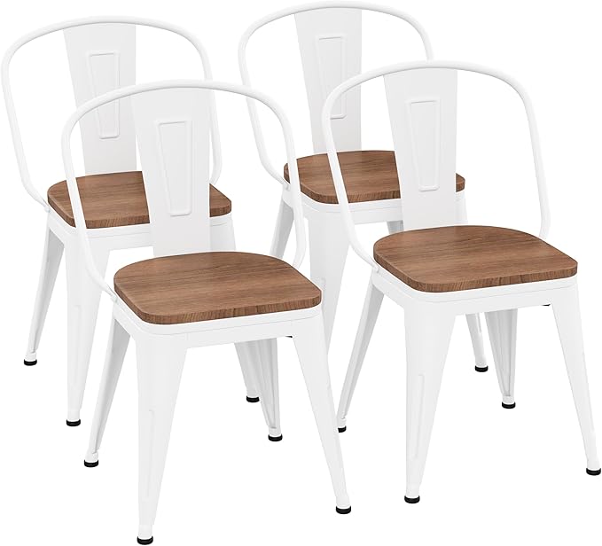 18 Inch Metal Dining Chairs, Arlunar Farmhouse Chairs Set of 4 White Dining by ArlunarHome