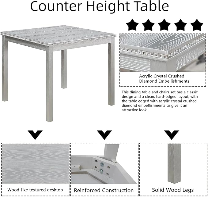 Dining Table Set for 4, 5-Piece Dining Room Table Set - Image 3