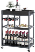 Bar Cart with Basket 3 Tiers Home Rolling Wine Rack with Wheels Mobile Kitchen by EternalHome