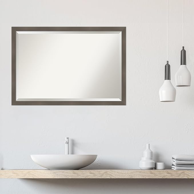 Amanti Art Grey Wall Mirror 27x39 Edwin Clay Grey Rectangle Bathroom Mirror - Image 6