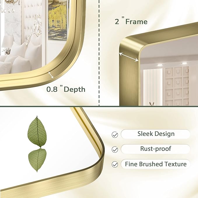 TokeShimi 20 x 30 Inch Gold Bathroom Wall Mirror Vanity Metal Frame Round - Image 4