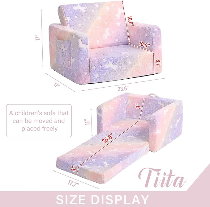 Tiita Kids Sofa, 2-in-1 Kid Sofa, Convertible Children Couch to Lounger - Image 3