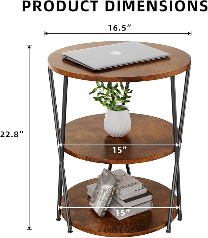 Big Side Table, 3-Tier Large Size Round End Table - Image 3