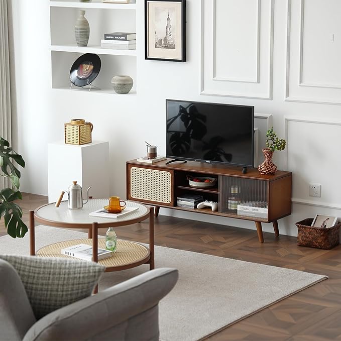 Tiita Rattan TV Stand for 55 Inch TV, Bamboo TV Cabinet - Image 5
