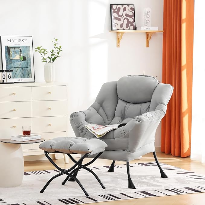 Cozy Lazy Chair and Ottoman, Large Contemporary Accent Lounge Chair Set - Image 6