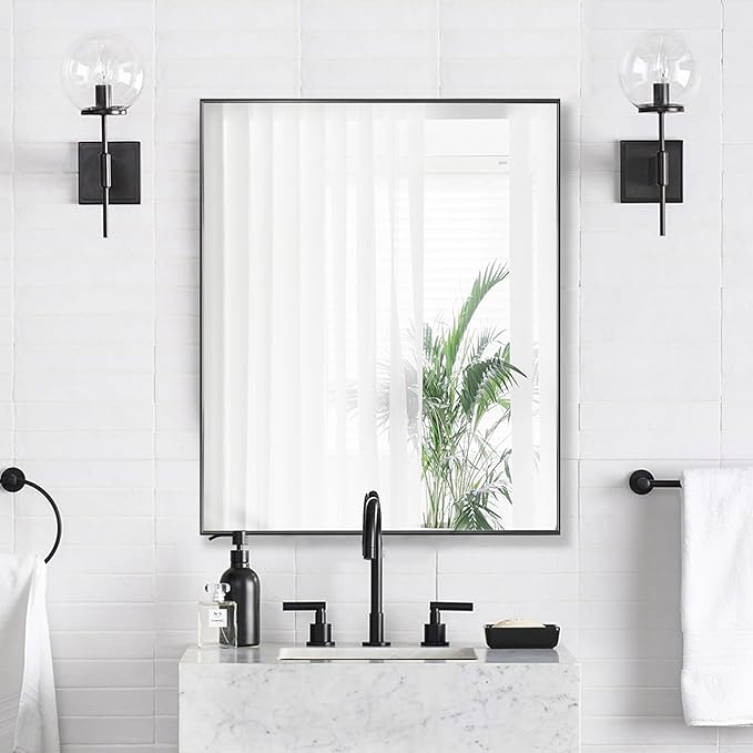 24x30 Inch Black Bathroom Mirror by Bonverre