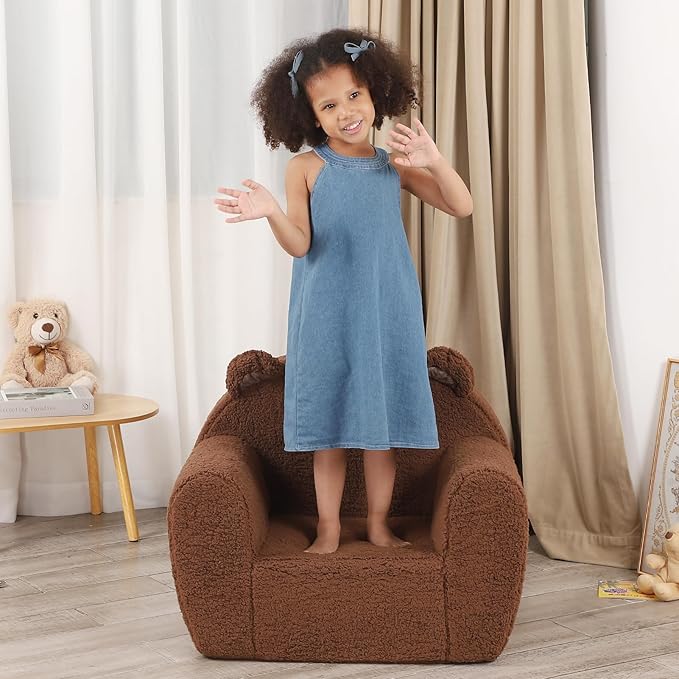 Comfy Toddler Chair, Cuddly Sherpa Teddy Bear Kids Sofa, High Back Kids Reading - Image 5