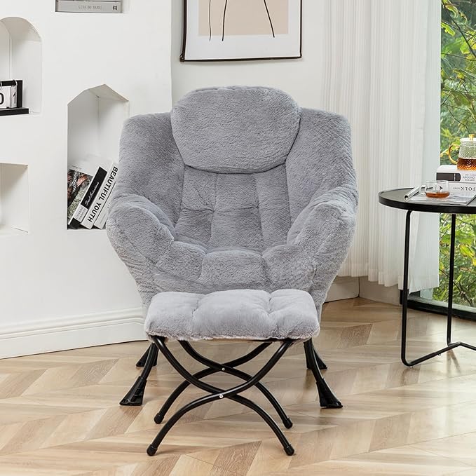 Lazy Chair with Ottoman, Modern Accent Lounge Leisure Sofa with Armrests - Image 4