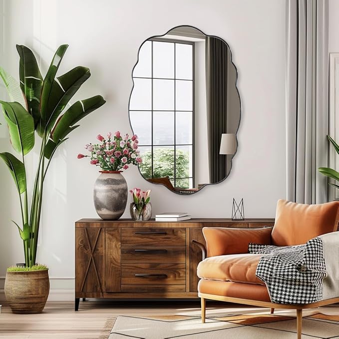 ANDY STAR Matte Black Scalloped Wall Mirror -24x36 Irregular Bathroom Vanity - Image 3