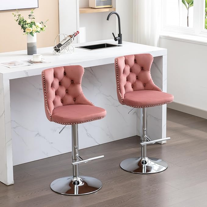 PacknWood Acosure Swivel Velvet Barstools Adjusatble Seat Height from 25-33" - Image 7
