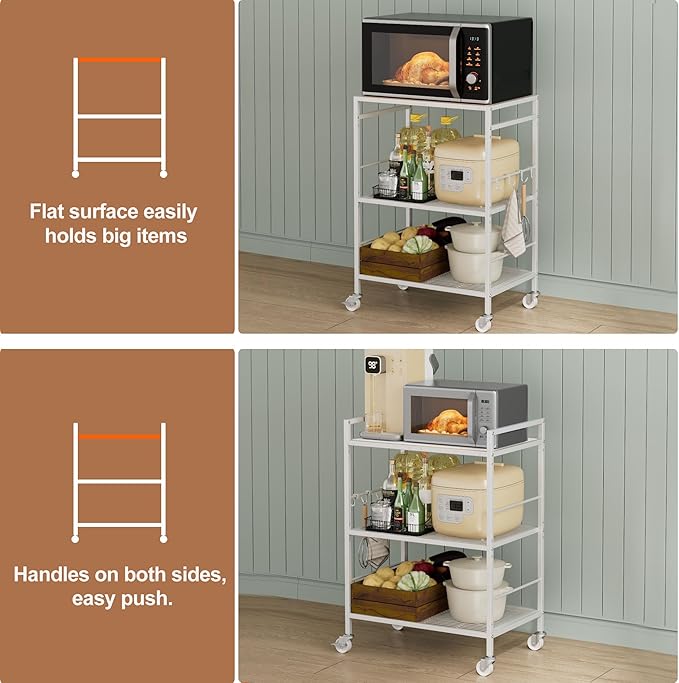 3-Tier Kitchen Cart with Adjustable Shelves - Image 7