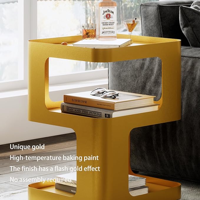 Gold Side Table, Modern end Table, Unique nightstand, Bedside Tables, Metal - Image 4