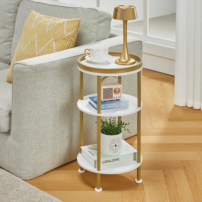 Small Round End Table with Charging Station, 3-Tier Accent Couch Beside Table - Image 4
