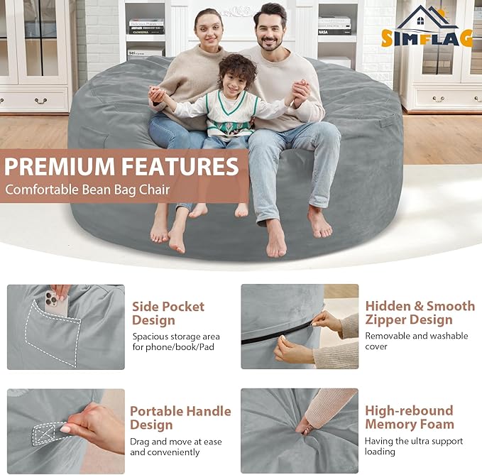 6FT Bean Bag Chair, Large Bean Bag Chairs - Image 4