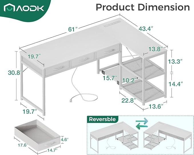 AODK 61 Inch L Shaped Computer Desk - Image 3